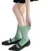Calcetines de Malla Transparente Patchwork con Volantes de Longitud Media para Primavera y Verano, Simples Versátiles, Estilo Miu, Ligeros, Transpirables, Blancos para Primavera y Otoño