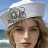 Gorra Azul Marino Bordada Europea y Americana Cosplay Uniforme de Policía Femenino Sombrero de Otoño e Invierno para Actuación Circunferencia de Cabeza Grande Sombrero de Marinero Japonés para Mujer
