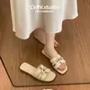 Pantuflas Retro Estilo Francés Forma H para Mujer, Nueva Moda de Verano Versátiles Simples Elegantes Sandalias de Dedo para Playa