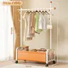 Perchero de pie para comercio exterior, perchero vertical simple para dormitorio del hogar, entrada de puerta, almacenamiento integrado con ruedas, almacenamiento