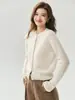 Peça de outer wear simples~Cardigã de tricô 100% cashmere puro Cony para mulheres, gola redonda, jaqueta suéter de tricô reversível