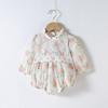 Vestido de outono estilo coreano do bebê terno de uma peça terno feminino do bebê bordado envoltório de flor peido terno