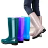 Botas de Chuva Fashion de Cano Alto Novo Estilo para Mulheres, Sola Grossa, Antiderrapante, Resistente ao Desgaste, Impermeável, Adequadas para Cozinha e Lavagem de Carro, Sapatos de Borracha com Forro de Lã Adicional para Aquecimento