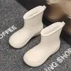 Botas de Lluvia Nuevas Transfronterizas para Mujer, Botas de Lluvia Cálidas de Media Pantorrilla de Moda, Engrosadas Resistentes al Desgaste, Antideslizantes, Botas de Agua para Lavado de Autos, Zapatos de Goma Impermeables