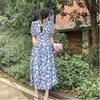 Vestido floral Mujer 2025 Nuevo Azul Hada Manga Mori Manga Abullonada Elegante Adelgazante Dulce Falda Larga