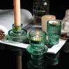 Candelabro de vidrio con rayas verticales de doble uso, de vidrio verde creativo simple, candelabro creativo, taza de cera para decoración de mesa para el hogar