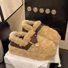Zapatos Peludos de Lana de Cordero con Suela Gruesa para Mujer 2026 Nuevo Estilo Invierno Hebilla Color Maillard Acolchado Cálido de Algodón para Mujeres Embarazadas