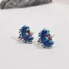 Brincos de Argola Femininos Esmaltados Étnicos Lótus Simples Versáteis Estilo Chinês Transmissão ao Vivo Retro Cloisonné com Pingente de Fecho Atacado