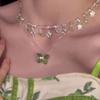 Collar de Borla de Mariposa Menta ~ Mariposa de Cristal Verde Mori Nuevo Verano 2024 Exquisita Cadena de Clavícula Apilada de Hada