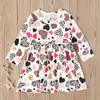 Vestido infantil de manga longa com gola redonda e estampa de coração, estilo europeu e americano, para primavera e outono, Dia dos Namorados, roupas infantis ins