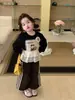 Ropa Infantil Zhilili Conjunto para Niñas 2026 Otoño Nuevo Estampado de Leopardo Pantalones Casuales Sudadera con Adorno de Encaje de Gato Kt