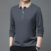 Nueva Camisa Polo de Manga Larga para Hombre de Primavera y Otoño, Casual, Verde, para Hombres de Mediana Edad, Cuello de Tijera, Camiseta Lapp para Hombre