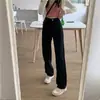 Calça feminina jeans de cintura alta, corte slim, perna larga, estilo retrô americano, nova para primavera e outono, calça reta solta para corpo tipo pera