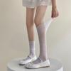 Meias Finas de Verão Cor Sólida Renda Vazada Meia-calça até o Joelho Feminino JK Retro Estilo Ballet Comprimento do Joelho Nicho Panturrilhas Preto Comprimento do Joelho