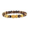 Pulseiras de Pedra Olho de Tigre Natural Pixiu para Casal Masculinas e Femininas para Atrair Riqueza Pulseiras com Contas Pixiu e Buda de Olho de Tigre