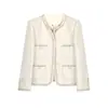 Chaqueta de tweed de alta gama, con cuello redondo y estilo, con detalles intrincados, perfecta para un look sofisticado.. 130089