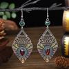 Venta Caliente Transfronteriza Retro Diamante Completo Gota de Agua Estilo Chino Colorido Elegante Dama Pendientes Largos Estilo Calle