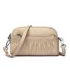 Nova Bolsa Shell Transversal de Ombro Único de Couro Genuíno de Camada Dupla, Bolsa Feminina de Couro de Vaca Nicho da Moda, Clutch Envelope Plissada Trendy