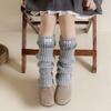 Botas Calcetines de Algodón para Niñas Otoño e Invierno Estilo Coreano Lazo Encaje Etiqueta de Tela Calcetines de Media Pantorrilla Color Puro Lana Calentitos Calcetines para Pantorrilla