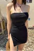 Novo Maiô Sexy Hot Girl Preto Slimming Conservador de Peça Única que Cobre o Corpo com Decote Ombro a Ombro Fenda Lateral para Mulheres