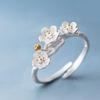 Anel Vintage Feminino Prata Flor de Ameixeira Nicho Estilo Literário Anel de Dedo Aberto Moda Fresco Doce Anel de Dedo de Flor