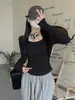 Camiseta base de mujer de otoño e invierno de longitud corta, forrada de forro polar y engrosada, hecha de terciopelo alemán, con hombros normales, camiseta de manga larga, top ajustado, adecuada para usar como prenda exterior