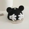 Chapéu de Baseball Macio com Aba para Bebê Outono e Inverno Estilo Japonês Chapéu de Pelúcia Mickey com Mão que Vira Chapéu Estilo Bebê de 1 a 3 Anos