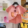 Conjunto de Duas Peças de Camiseta de Manga Curta Respirável 100% Algodão e Shorts de Verão para Crianças, Top Casual Soltinho com Desenho para Meninos e Meninas