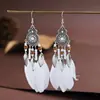 Pendientes de Borla de Plumas Estilo Minoría Bohemia Yunnan Turismo Personalizados Versátiles Retro Pendientes de Borla para Mujer