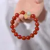 Pulsera de Ágata Roja Natural Pulsera de Jade Hetian Femenina Benmingnian Cuenta Antigua de Transferencia de Frijol Rojo Joyería de Frijol de Acacia