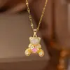 Collar Cruzado Corazón Oso Circonita Acero Inoxidable Diseño de Nicho Versátil Lindo Estilo Japonés y Coreano Cadena para Clavícula para Mujeres Venta al por Mayor