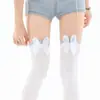 Calcetines altos blancos de encaje con orejas de conejo para mujer, estilo Lolita, calcetines de pantorrilla estilo universitario, calcetines largos finos de verano