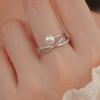 Anillo de Cruz con Perla Redonda Swarovski de Plata de Ley S925 para Mujer, Elegante y Versátil, Perlado, Ajustable, Anillo de Lujo Ligero