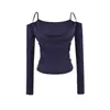 Conjunto de Dos Piezas para Mujer Estilo Puro Deseo Chica Picante Top Tubo + Camiseta de Tirantes Finos Hombros Descubiertos Fruncida Manga Larga Cintura Fruncida