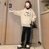 Suéter de otoño e invierno para niñas, estilo coreano nuevo, estilo occidental, forrado de polar, tipo jersey, moderno para niños, combina con todo, con letras, color sólido, con capucha