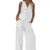 2025 Venta Caliente Transfronteriza Europea y Americana Nueva Moda Chaleco Pantalones Collage Empalme Algodón y Lino Traje Casual