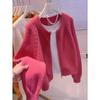 Chaqueta Suéter Suave y Cera con Doble Cremallera para Otoño e Invierno para Mujer 2025 Nuevo Estilo Coreano Holgada Ropa Exterior Cardigan de Punto con Cuello Redondo