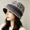 Sombrero de Lana para Madre de Mujer de Edad Media y Mayor de Otoño e Invierno con Pelo de Conejo, Sombrero para Señora Mayor, Sombrero Cálido para Abuela de Mujer con Forro de Lana de Invierno