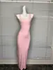 Vestido Nuevo Estilo Kim Kardashian Europeo y Americano Transfronterizo en Stock, Vestido de Tirantes Cuadrado con Abertura, Vestido Largo Bodycon