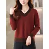 Suéter Feminino Gola V Estilo Coreano Outono Inverno 2026 Novo Estilo Mãe High-End Chique Tricô Solto Camada Base