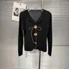 Suéter de Tricô com Gola V Franzida de Manga Longa Estilo Francês Outono 2026 para Mulheres, Top de Corte Justo