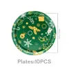 Platos de papel desechables, vasos, pancartas, manteles, decoraciones colgantes con tema navideño de copo de nieve rojo y verde, Feliz Navidad