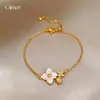 Pulsera de Flor de Nácar con Circonita Dulce y Delicada Estilo Francés, Pulsera de Lujo Ligero de Gama Alta, Joyería de Mano Elegante Versátil de Nicho para Mujeres