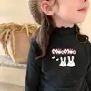 Camiseta Base de Manga Larga con Orejas de Peluche para Niñas, Otoño e Invierno, Top de Cuello Medio-Alto para Niñas Pequeñas, para Niños de Edad Media a Mayores