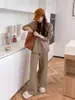 Suéter con Capucha y Media Cremallera Jersey Tejido Pantalones de Pierna Ancha Conjunto de Dos Piezas 2025 Otoño e Invierno Nuevo Traje Casual Holgado para Mujer