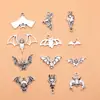 Set de 12 Colgantes y Accesorios de Murciélago de Plata Antigua, 12 Estilos, 1 de Cada Uno, aproximadamente 16 g por Set
