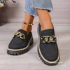 Zapatos de Estilo Europeo y Americano de Talla Grande con Punta Redonda, Suela Gruesa, Cadena Metálica, Caña Baja para Mujer, Tacón Grueso, Suela Gruesa, Slip-On, Mocasines Perezosos