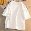 Camisa Bordada de Algodão e Linho Estilo Novo Verão 2023 Feminina Artística Solta Pulôver Punho Curto Bordado Botão Decote V Tamanho Grande Camiseta