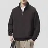 Sudadera de color liso con media cremallera y cuello alto para hombre, nuevo estilo retro americano, top holgado casual de manga larga resistente para primavera y otoño