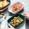 Bandeja para hornear estilo nórdico personalizada, cazuela, plato cerámico de doble asa, bandeja para hornear para horno y microondas, bandeja rectangular para hornear